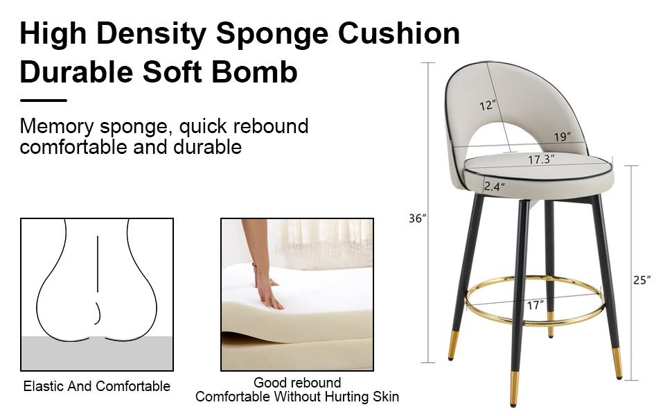 360 degrees Swivel Bar Stool. PU Material, Comfortable Padding, Suitable for Bars, Restaurants, Kitchens