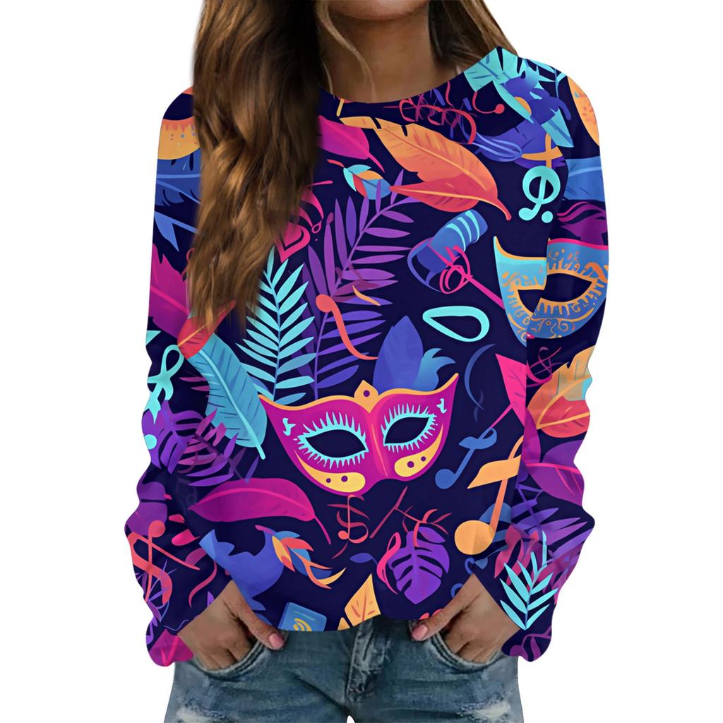 Round Neck Long Sleeve Sweatshirts For Women Print Graphic Top Casual Basic Tops Pullover