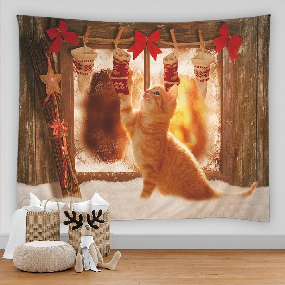 Санта-Клаус камин подарок принт узор гобелен дома гостиная спальня украшения стены полиэстер гобелен