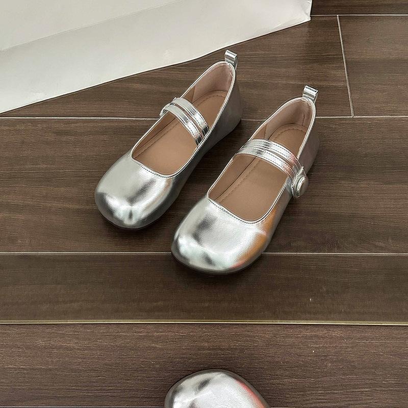Простые серебристые туфли Мэри Джейн на толстом французском каблуке, женские, новинка весны 2025 года, легкие туфли с юбкой и круглым носком