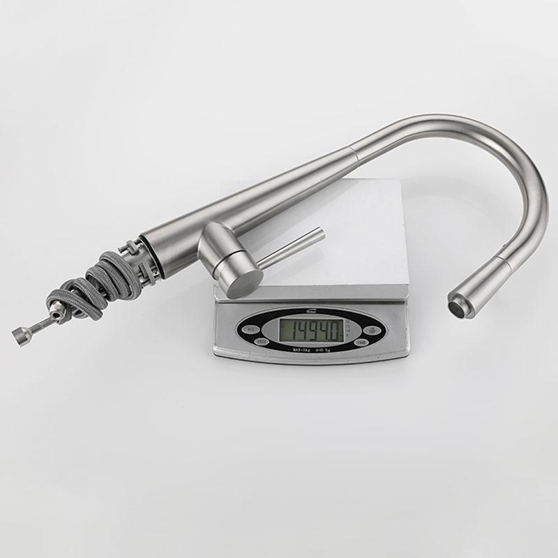 304 Stainless Steel Pull-out Kitchen Sink Faucet Single Hole Hot And Cold Rotating Mixer Water Tap Rotatable Retractable