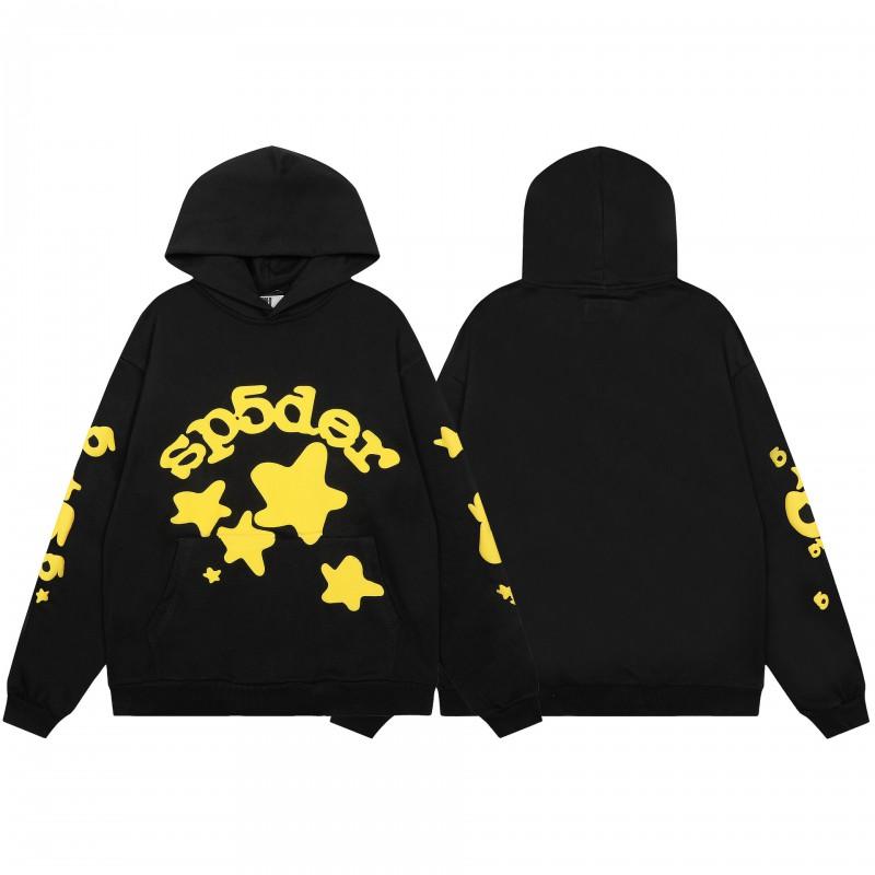 Sp5der Letter Print Hooded Sweatshirt Unisex Oversized Cotton Pullover Fall Casual Wear