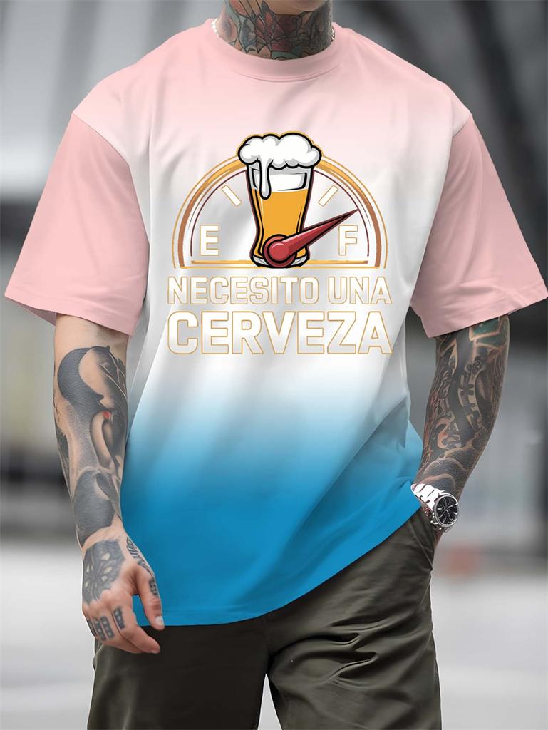 Men's Funny "Necesito Una Cerveza" T-Shirt With Gas Gauge And Beer Glass Print Shirts For Man Cheap Clothes Fashion Funny Tshirt