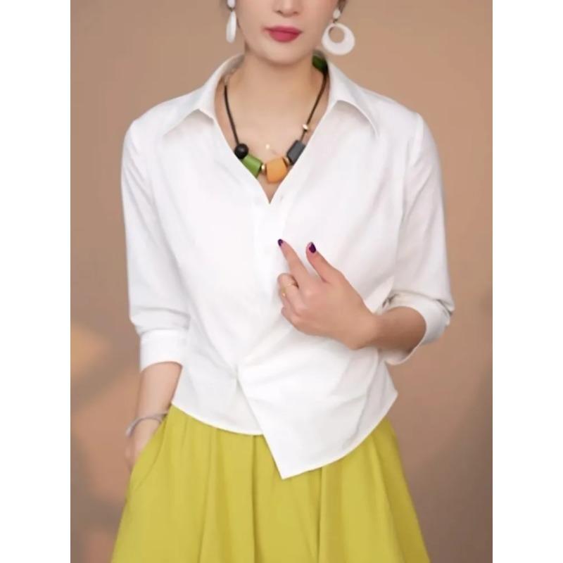 Женская белая рубашка лето новый стиль модная повседневная с нерегулярным дизайном топ