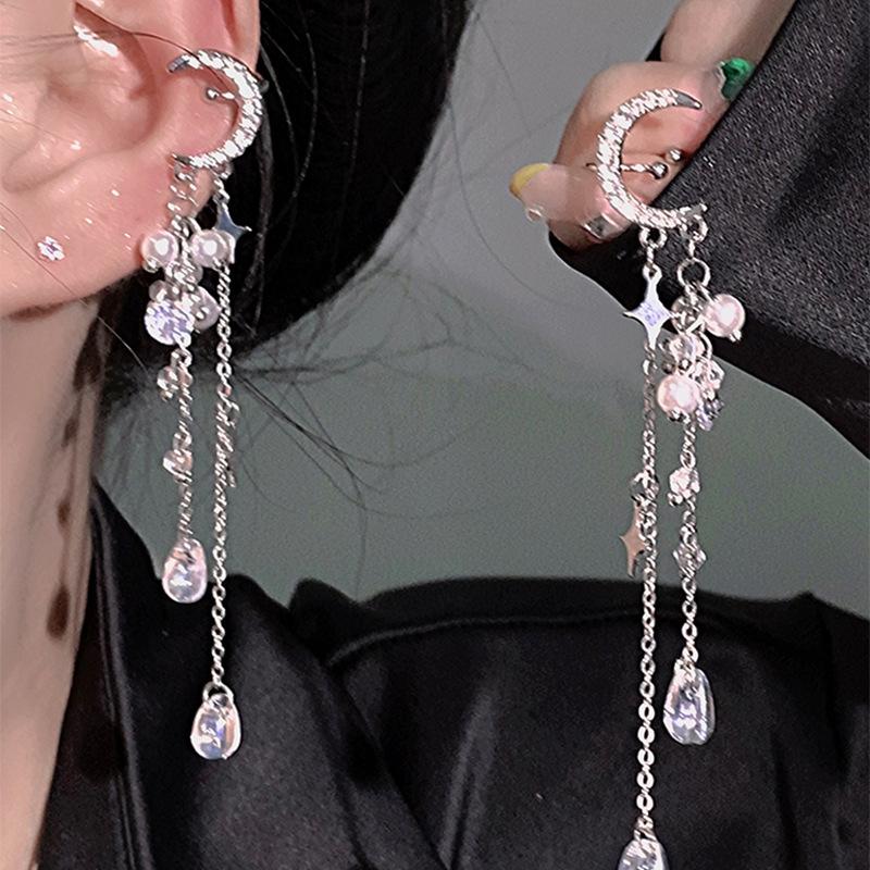 Moon Star Water Drop Fringe Ear Bone Clip Super Immortal Temperament Advanced Ear Clip Fashion Light Luxury Earrings