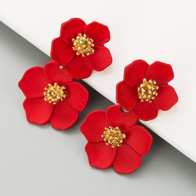 Красочные простые серьги с цветком, женские модные темпераментные серьги из сплава, многослойные и популярные серебряные булавки