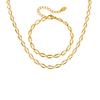 18K Gold Plated Hollow Oval Link Chain Stainless Steel Bracelets for Women, Minimalist Waterproof Elegant Jewelry Set Gifts