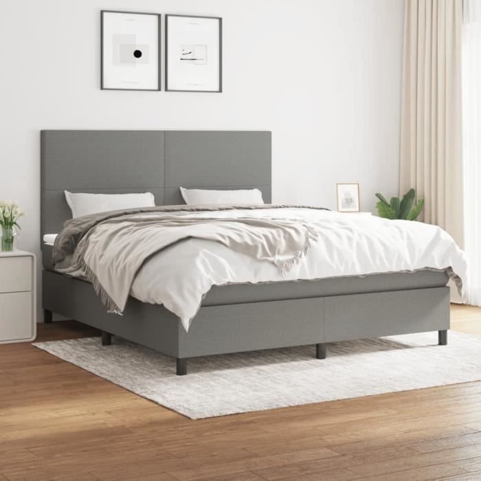 3141634 vidaXL Bed with Box Spring and Mattress Dark Grey 180x200cm Fabric