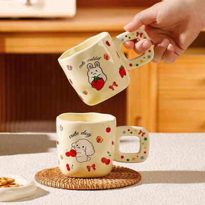 Милая мультяшная керамическая кружка в форме куба с животным для питья воды для пары, студенческая чашка для завтрака, кофейная чашка