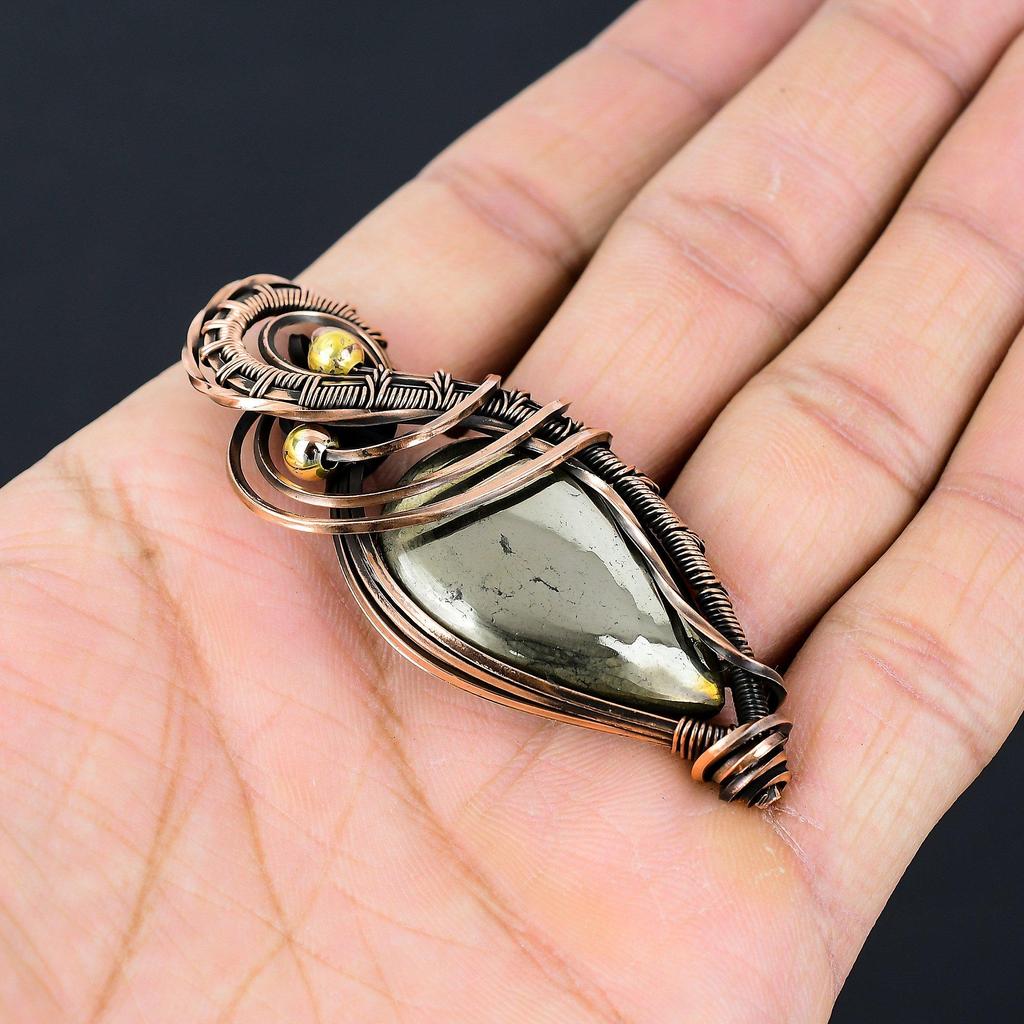 Необычный золотой апачский пирит, драгоценный камень, чистая медная проволока, обернутая ювелирным кулоном ручной работы