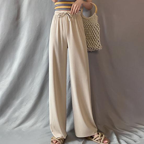 Женские повседневные брюки с эластичной кулиской и высокой талией, широкие длинные брюки, однотонные тонкие брюки для отдыха