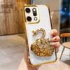 KEYSION Shockproof Plating Phone Case for OPPO Reno14 Pro 5G Clear TPU Glitter Jewelled Swan kickstand Back Cover for OPPO Reno14 5G