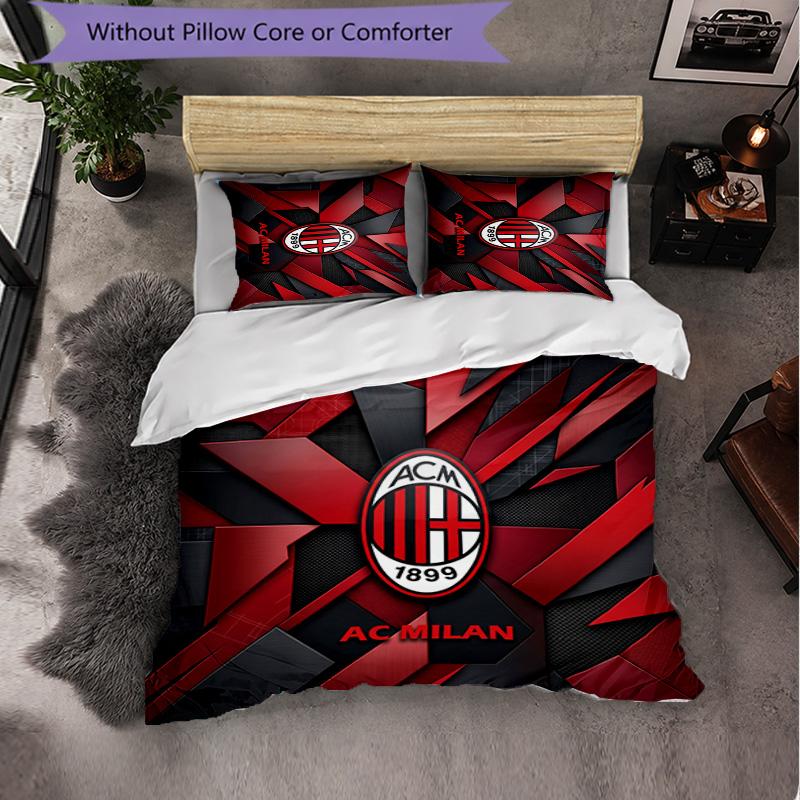 AC Milan Pattern 3 Pieces Bedding Set Soft Microfiber Duvet Cover with Pillow Cases for Bedroom