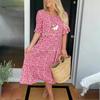 Летнее платье с круглым вырезом, с принтом, с коротким рукавом, женственное, элегантное и универсальное, модное