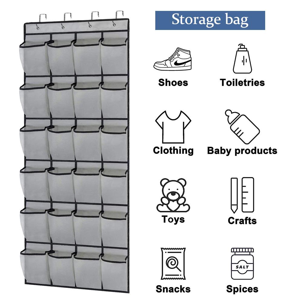 24 Pockets Over the Door Shoe Organizer Large Mesh Pocket Wall Storage Bag With 4 Metal Hooks Hanging Shoe Rack For Bedroom Door