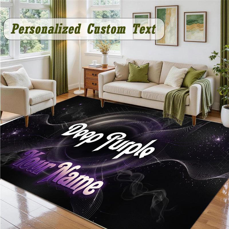 Crystal Velvet Square Rug Custom NameDeep Purple Pattern Non Slip Home Floor Decor Rug
