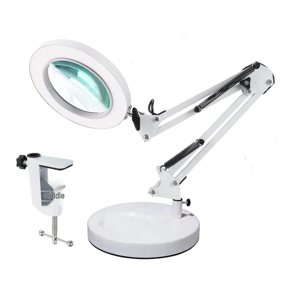 LED Long Arm American Style Folding Magnifier Desk Lamp for Welding and Repair with Eye Protection