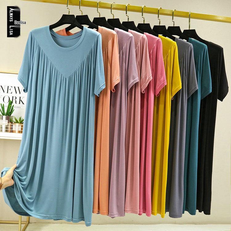 Женская ночная сорочка А-силуэта с плиссировкой больших размеров - Летняя модальная