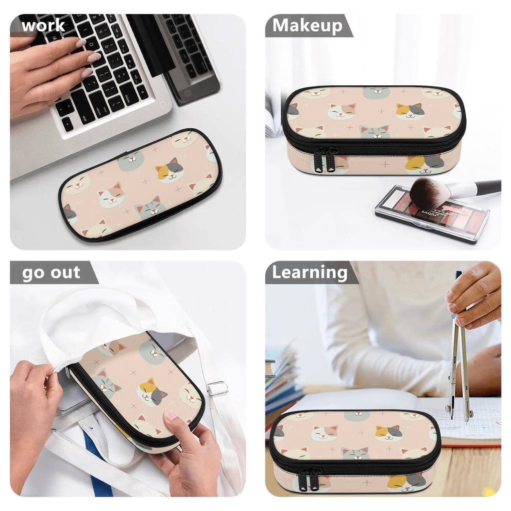 Pencil Pouch 300D Polyester Large Capacity Easy Open Zipper with Mesh Pocket Removable Divider and Pen Slots for School and Study