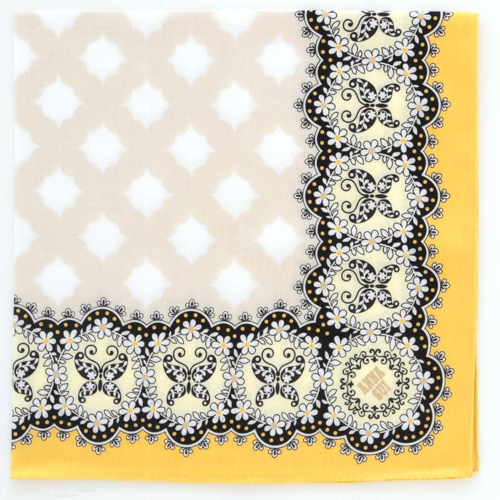 ANNA SUI Printed Handkerchief with Small Flowers and Butterflies (Yellow) [100% Cotton] Women's, Approx. 50cm, 109024-0006-02