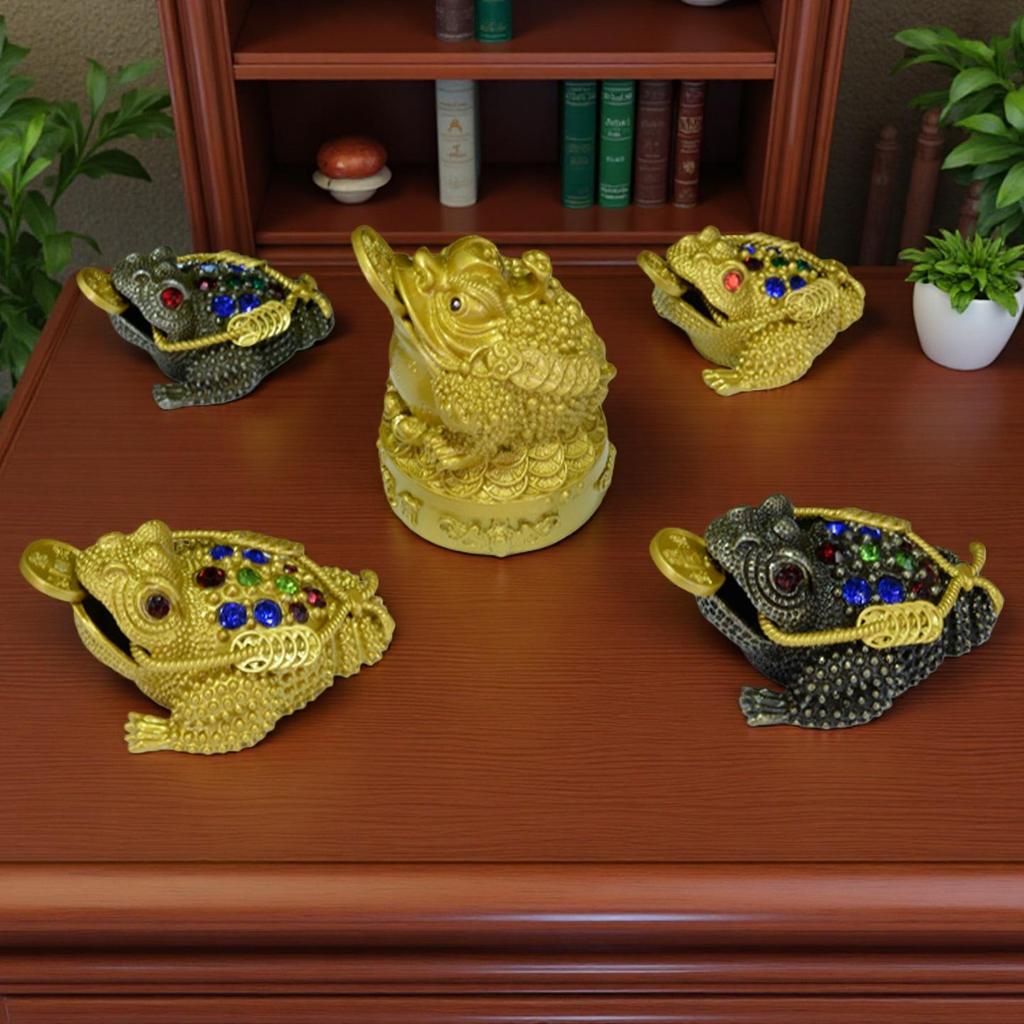 Rhinestone-Adorned Golden Toad Wealth-Attracting Ornament for Desktop
