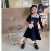 Girls' Spring and Autumn College Style Dress Sweater Children's Long Sleeve Lapel