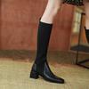 Женские длинные вязаные кожаные сапоги до середины икры большого размера с зауженной посадкой и высоким каблуком