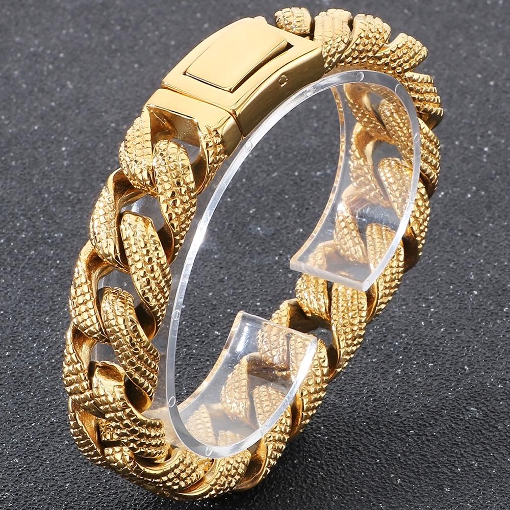 Готические мужские браслеты винтажные 15 мм ширина сплошная нержавеющая сталь панцирный кубинский звено цепи браслет мужские мужские ювелирные изделия подарки 2 цвета