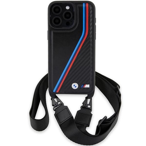 BMW Чехол M Edition Carbon Tricolor Lines & Strap для iPhone 15 Pro - черный