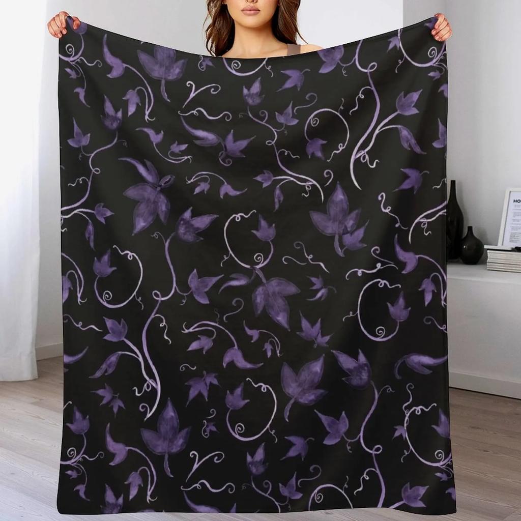 Twirling Vines Purple Grey Throw Blanket Cozy Throw Blanket Birthday Gift for Him Her