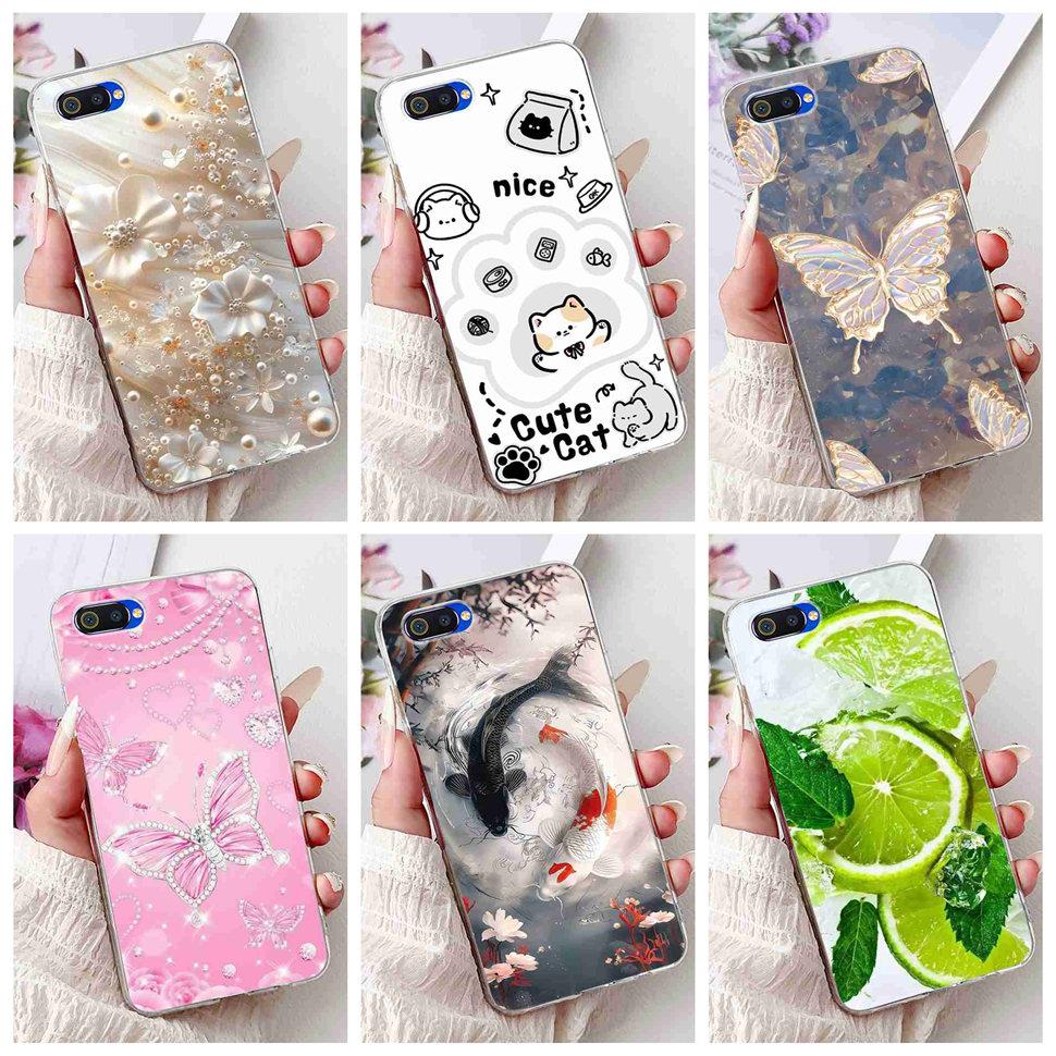 For Realme C2 RMX1941 6.1" Case Summer Fresh Mint Soft Silicone TPU Cover For Oppo Realme c2 C2 Luxurious Flowers Bumper Shell