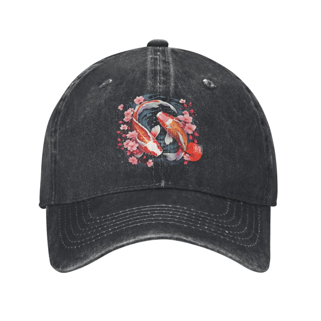 Japanese Koi Carp Fish Sakura Baseball Caps Casual Distressed Washed Snapback Hat Unisex Style Outdoor Summer Gift Hats Cap