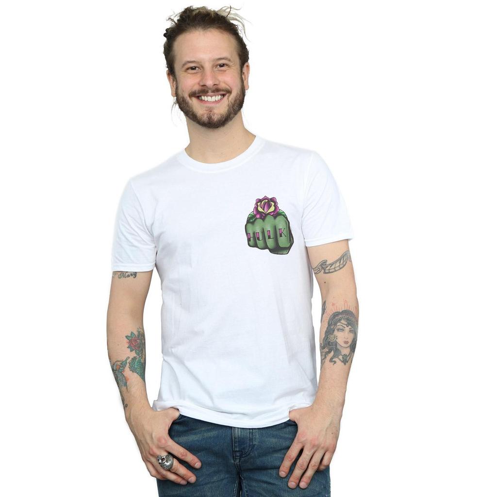 Marvel Mens Hulk Tattoo Fist Breast Print T-Shirt