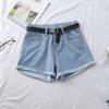 Женские джинсовые шорты А-силуэта с высокой посадкой - Подвернутые, Свободный крой, Корейский стиль для лета