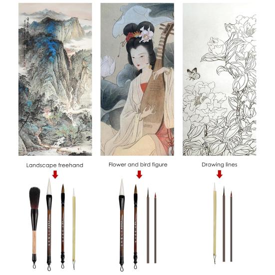 1 комплект, кисть для китайской каллиграфии, удобная ручка, кисти для рисования с бамбуковым держателем ручки для рисования и письма