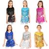 Complete 70s Disco Costume Set for Kids Girls: Shiny Metallic Top with Chest Tassels & Tiered Ruffle Shorts, 2-Piece Outfit