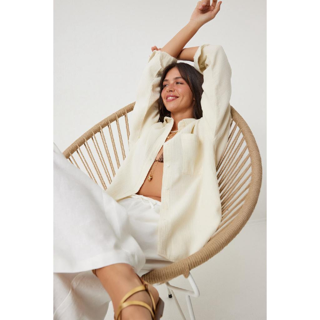 Oversize Basic Muslin Shirt Navy Blue