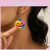 Themed Creative Halloween Colorful Pumpkin Pattern Women Earrings Acrylic