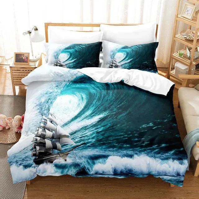 SailBoat Sea Bedding Set Ocean Sunset Scenery Duvet Cover Pillowcases Twin Full Queen King Size for Kid Adult Gift Bed Linen