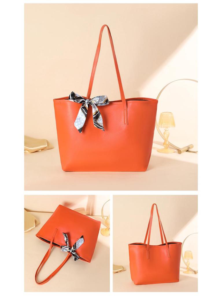 Модная сумка-тоут большой вместимости с рисунком личи и украшением в виде шарфа - однотонная женская сумка через плечо, выпуск 2024 г.