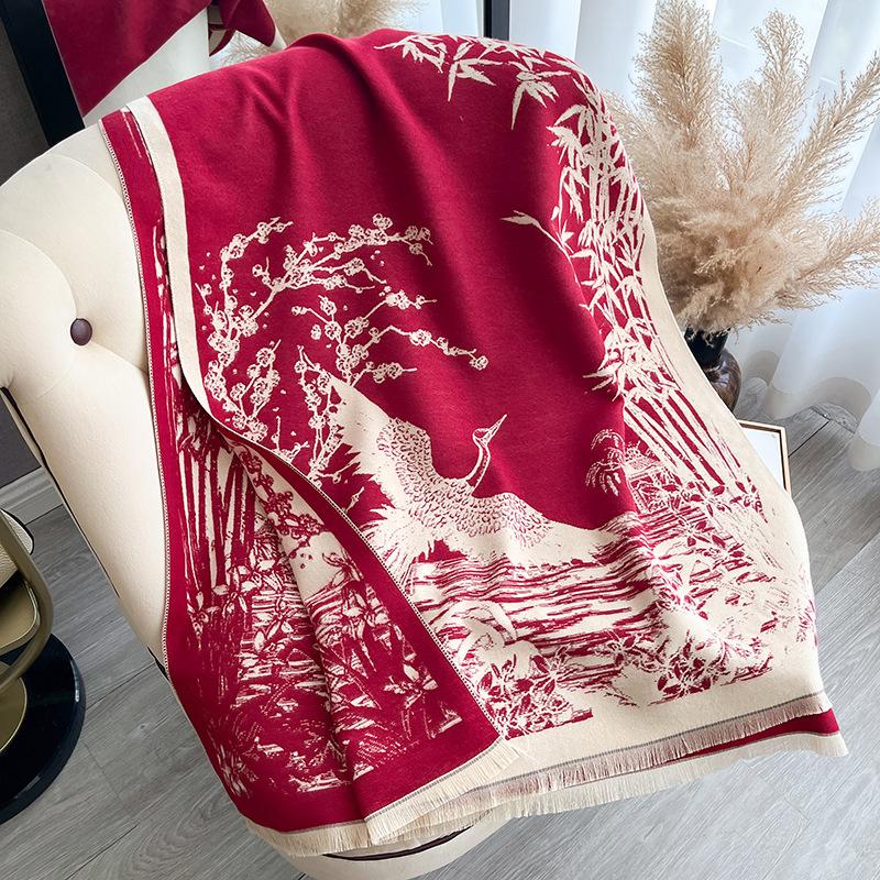 Versatile Ink And Wash Wind Contrasting Colors, Double-Sided Imitation Cashmere Scarf, Winter High-End Warm Shawl