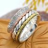 Three Tone Spinner Ring 925 Sterling Silver Statement Jewelry Handmade Ring