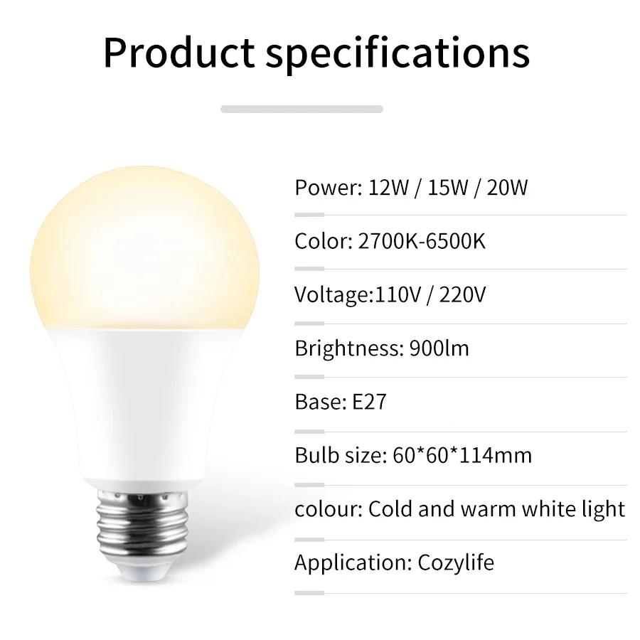 E27 WiFi Smart LED Light Bulbs 110 В 220 В 12 Вт 15 Вт 20 Вт LED Lamp Cozylife APP Control Home Lighting Support Alexa Google Home