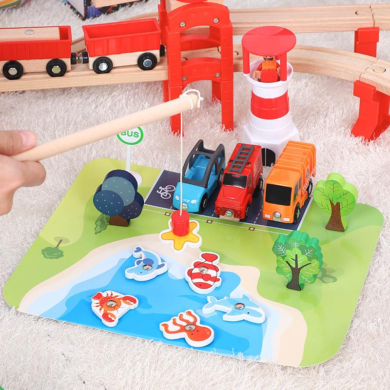 Coastal Town Traffic Rail Train Collection Children Puzzle Rail Car Toy Track Collection Compatible With Wooden Tracks And Electric Car PD32