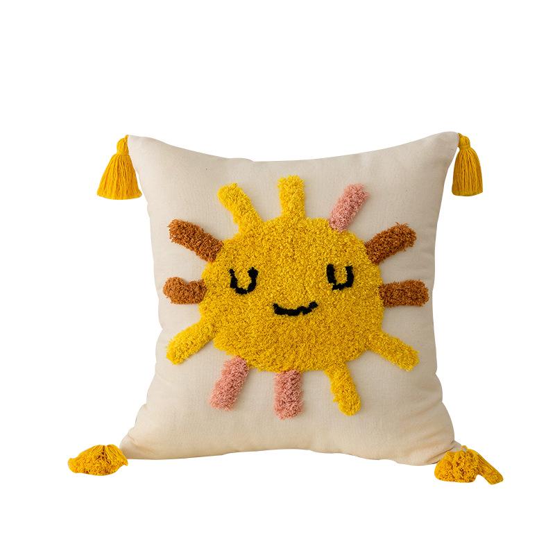 Kids' Cartoon Tufted Embroidered Pillow: Cozy Bedside or Sofa Backrest Cushion