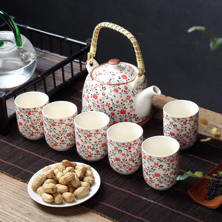1 чайник, 6 чашек, большой чайник, поднос для чая, керамический сине-белый фарфоровый горшок с кунг-фу, простой бытовой чайный сервиз