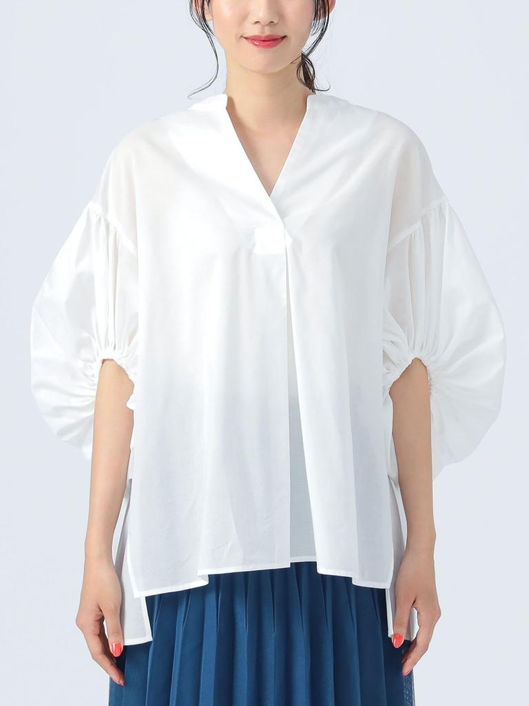 Beams Heart Shirt with Gathered Sleeves and Skipper OFF One Size Women's S/S Top, WHITE,