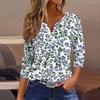 Women's T Shirt Tee Print Button 3/4 Sleeve Daily Weekend Fashion Basic V Neck Regular Top