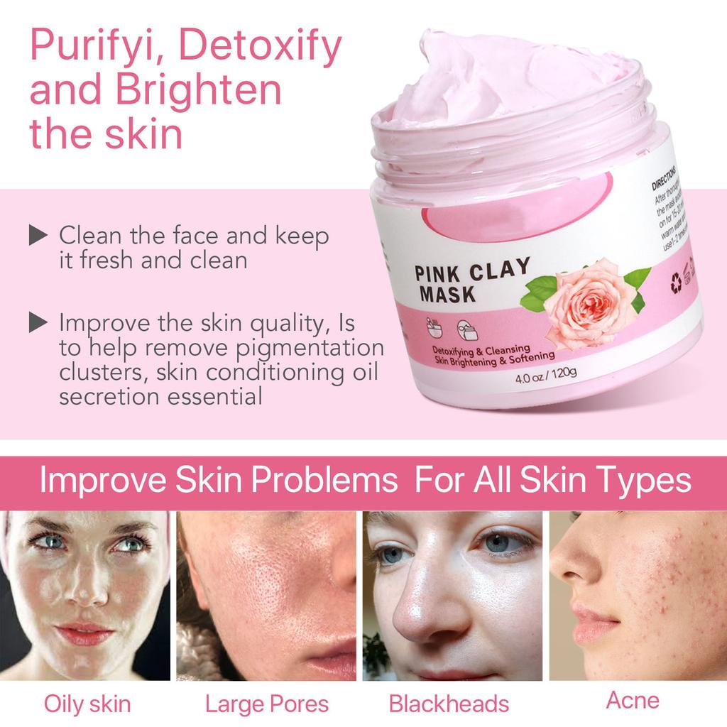 Маска с розовой грязью очищает поры, устраняет тусклость, осветляет кожу, очищает и удаляет черные точки 120 г