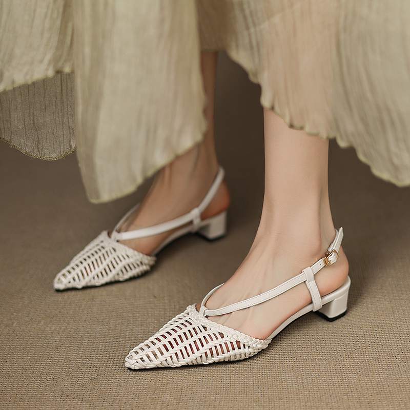 Krazing Pot Соломенные плетеные мюли летние размер 42 золотистого цвета на толстом низком каблуке женские сандалии с острым носком